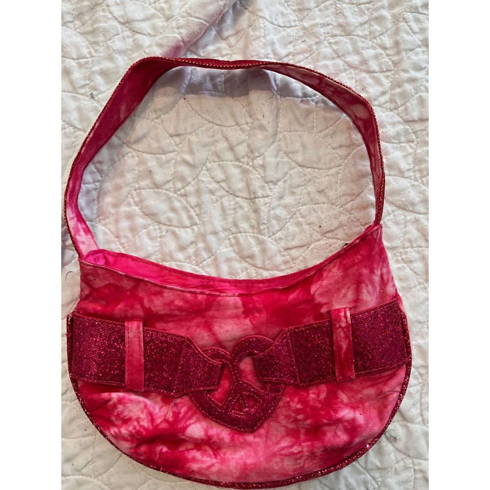 Y2K On The Verge Hot Pink Tie Dye Glitter Heart Peace Sign Mini Purse